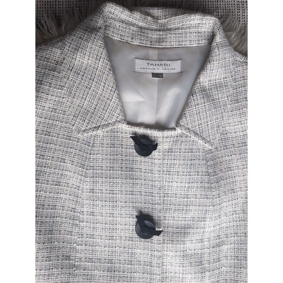 TAHARI ASL Tweed Cream & Silver Sparkle Jacket Blazer 14 Black Accent Buttons - Picture 9 of 12